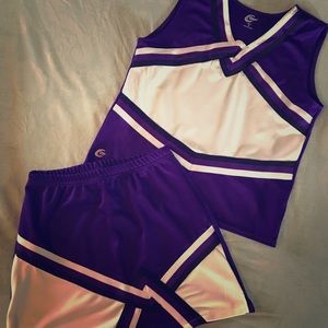 Purple and white cheerleading uniform